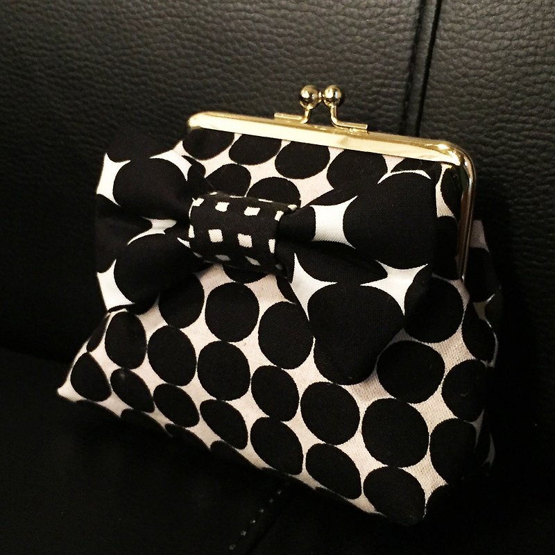 one-of-a-kind kisslock pouch cardcase coincase black&white camouflage ribbon - Toiletry Bags & Pouches - Cotton & Hemp Black