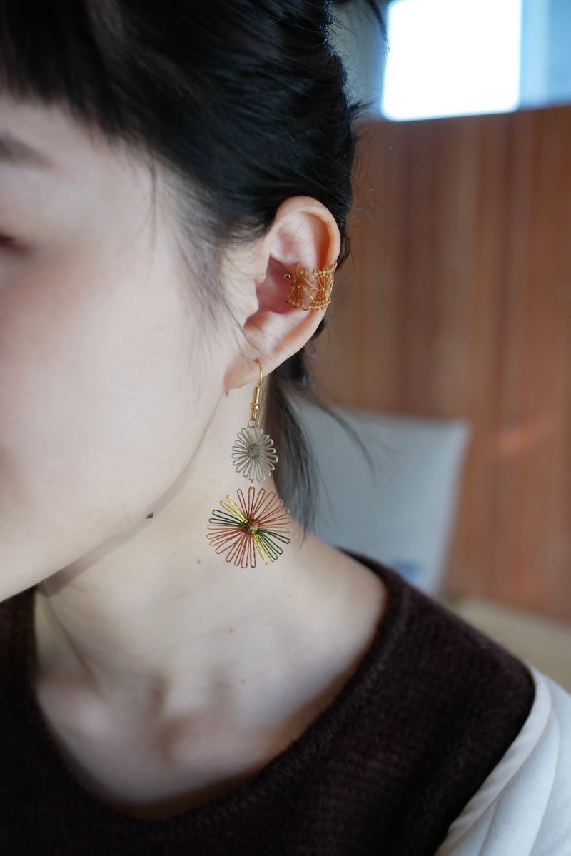 花火節縷空刺繡耳環 ::栗乃小姐:: - 耳環/耳夾/耳骨夾 - 繡線 多色