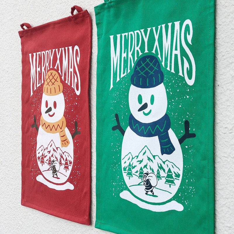 聖誕節大雪人掛布 / 手工絹印 - 海報/掛畫/掛布 - 棉．麻 