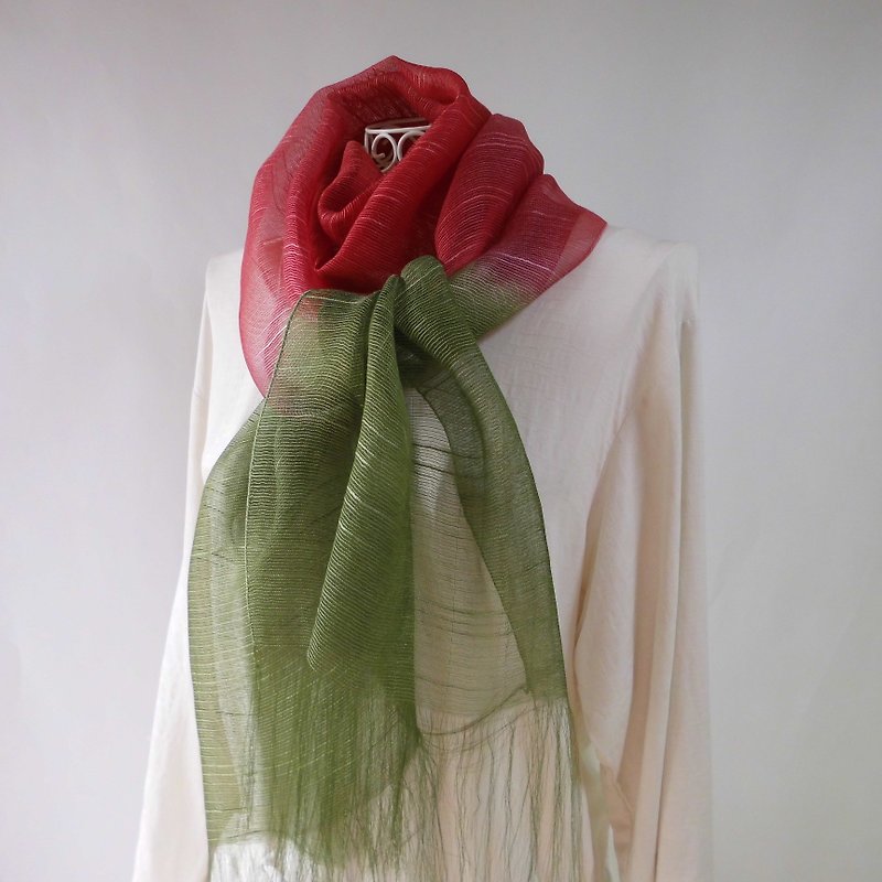 Plant dyeing, silk organdy, long stole, color matching_5, red fruit - Knit Scarves & Wraps - Silk Red