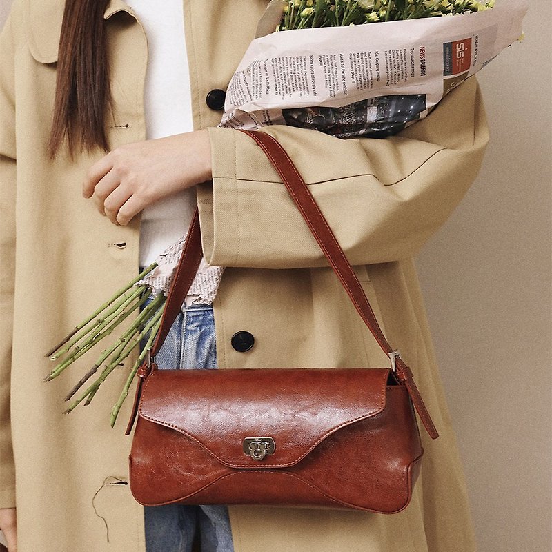 MUR Korean Mir Vegan Leather Bag  (Crinkle Brown) - กระเป๋าแมสเซนเจอร์ - วัสดุอีโค 