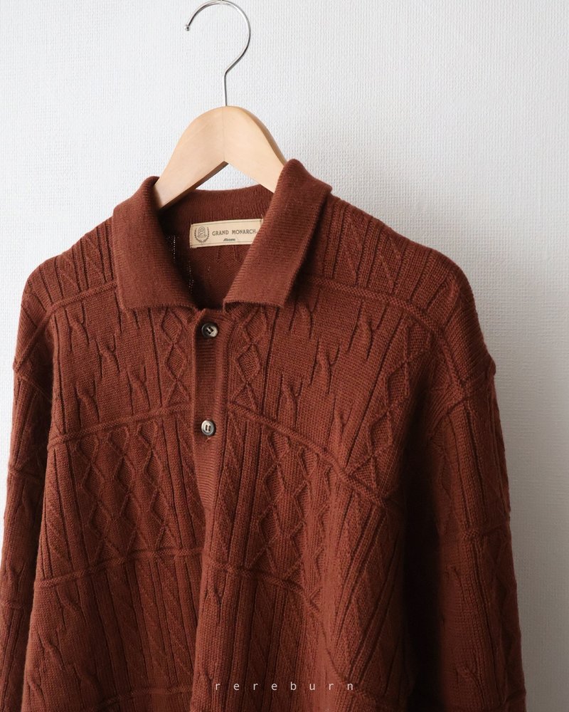 Winter retro neutral Japanese-made geometric knitted loose thin brick red wool vintage sweater - Women's Sweaters - Wool Red