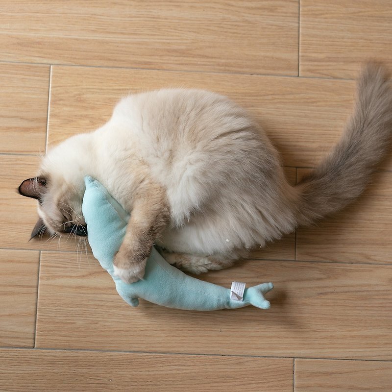 貓薄荷海豚玩具 貓咪毛絨玩具貓薄荷逗貓棒耐咬寵物用品 - 貓/狗玩具 - 棉．麻 藍色