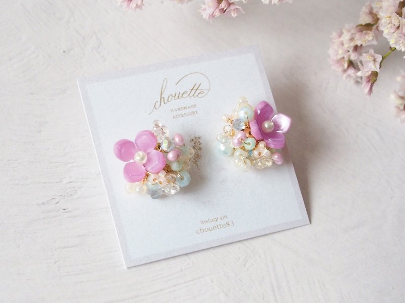 flower earrings / Clip-On(pink) - Earrings & Clip-ons - Other Materials Pink