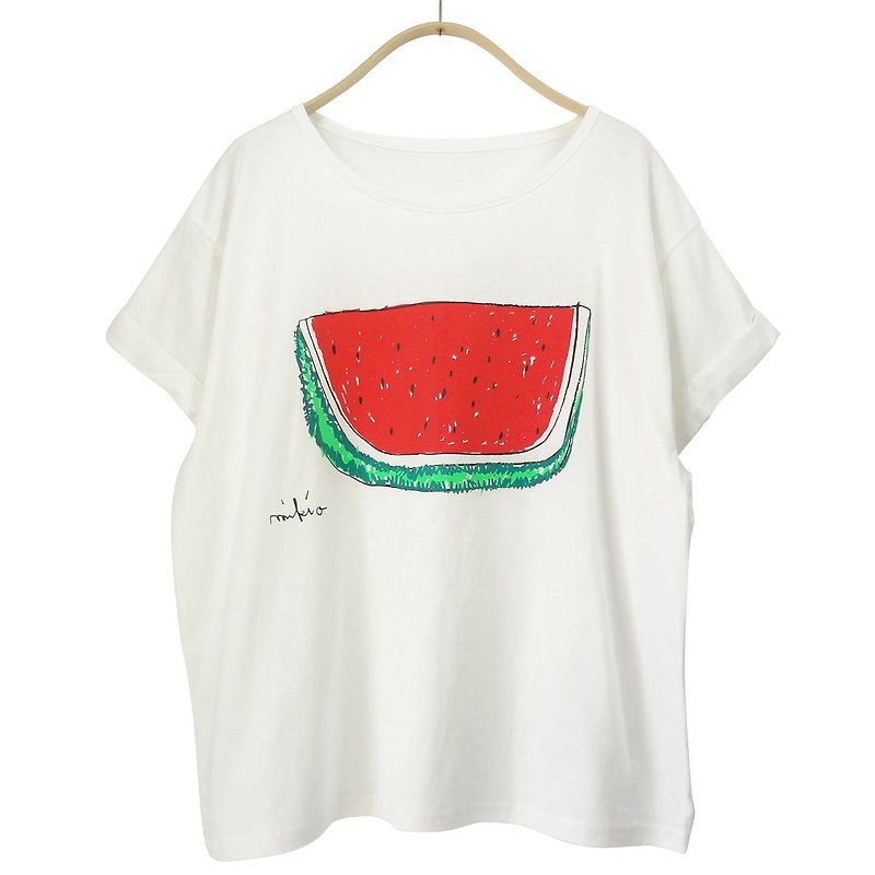 棉．麻 女 T 恤 紅色 - Watermelon Women's YURUFUWA t-shirt Red