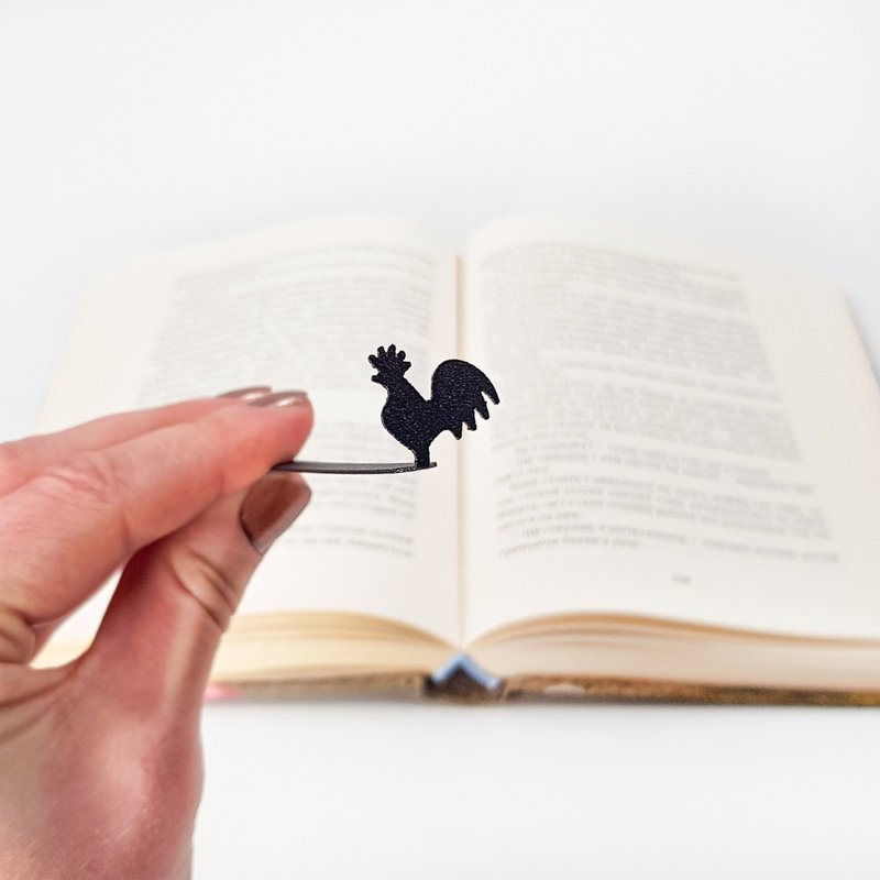 Bookmark Black Rooster, Small Bookish Gift for Avid Readers - 書籤 - 其他金屬 黑色