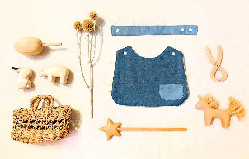 牛仔很乖 有機棉手作 可調式口水巾 - 圍兜/口水巾 - 棉．麻 藍色