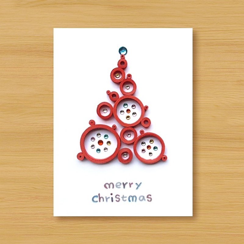 手工捲紙聖誕卡片 _ 來自遠方的祝福 ‧ 夢幻泡泡聖誕樹_E - 心意卡/卡片 - 紙 紅色