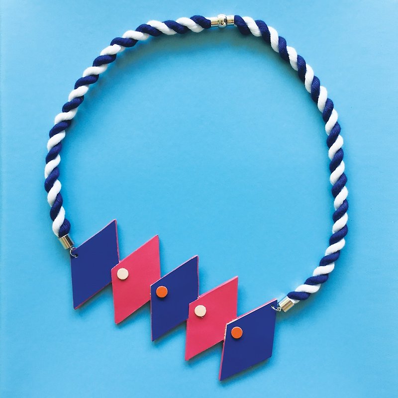 幾何配色皮革頸鏈 雙面配色 - 頸圈項鍊 - 真皮 藍色