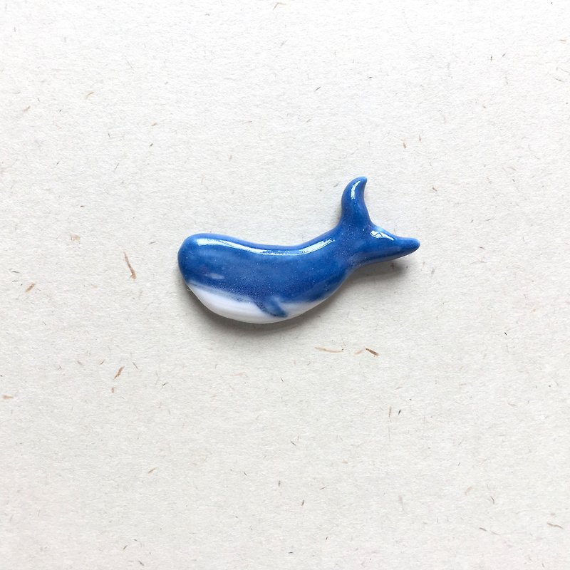 Blue Whale Ceramic Brooch - Brooches - Porcelain Blue