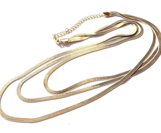 80s Vintage Gold Flat chain Long Necklace