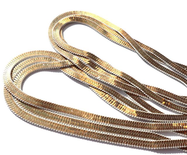 80s Vintage Gold Flat chain Long Necklace