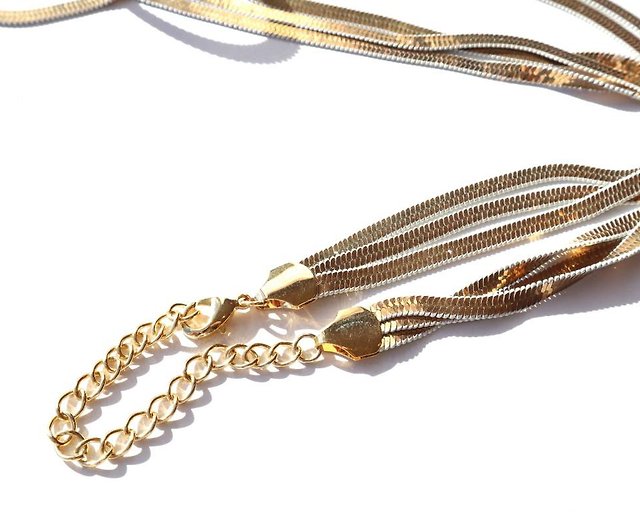 80s vintage gold flat chain long necklace - Shop panic-art-market 