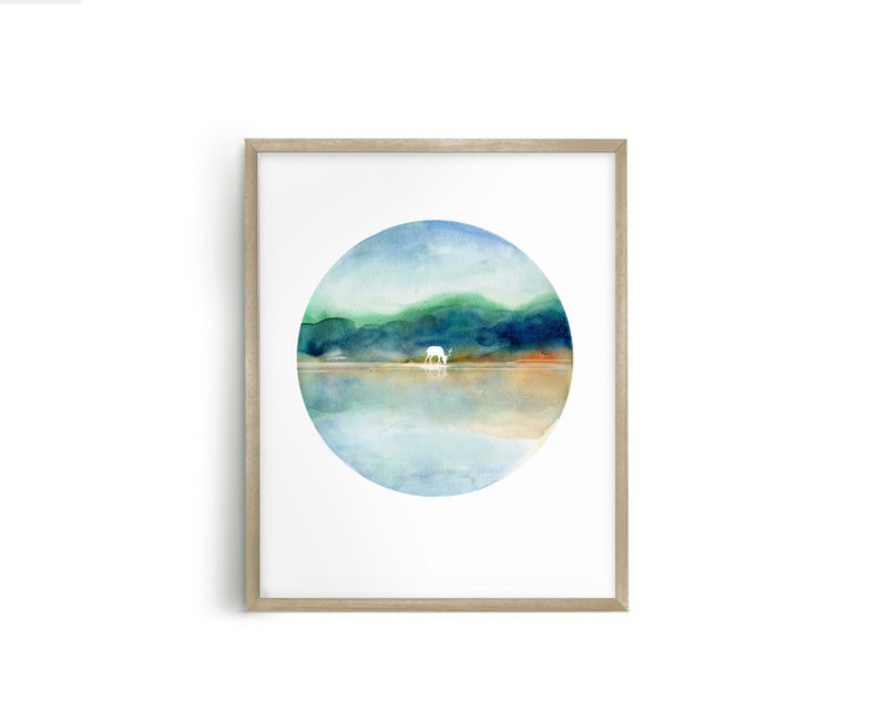 Divine Deer Arrival: An Auspicious Symbol for Home Decor - Landscape Painting - Art Print - Ideal for Guesthouses & Cafes - โปสเตอร์ - กระดาษ 