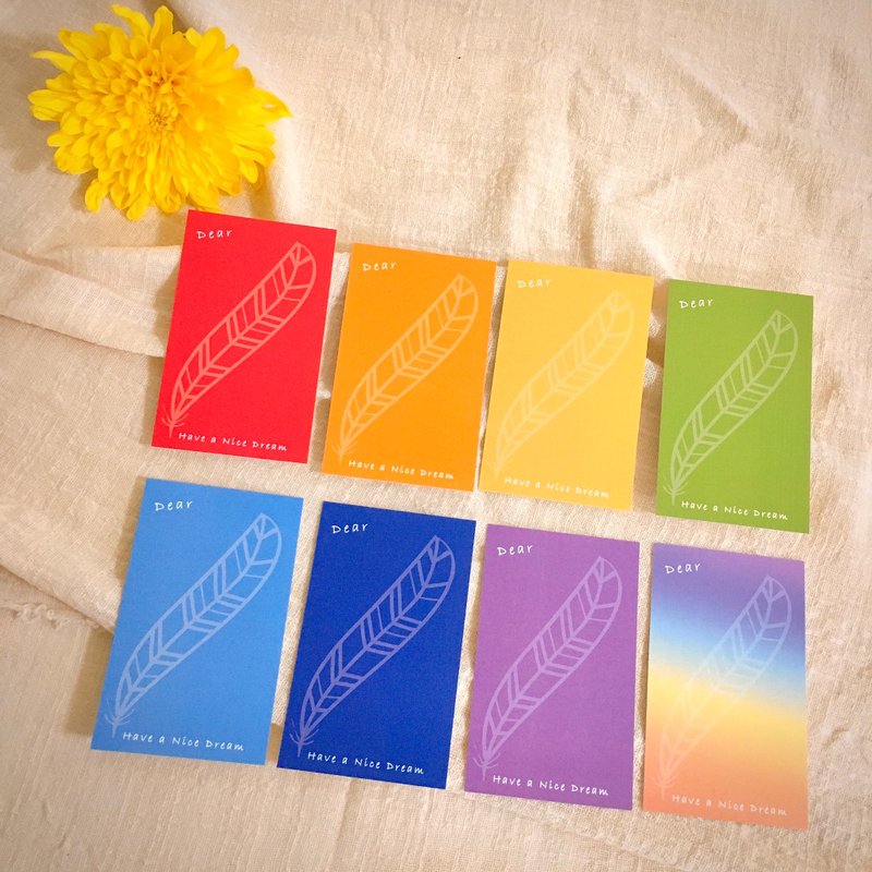 Daily a HA 羽毛祝福小卡 -HAVE A NICE DREAM-心想事成彩虹紙卡 - 卡片/明信片 - 紙 多色