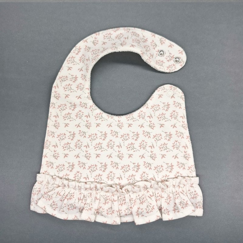 [Deux Filles organic cotton] baby ruffled bib/saliva napkin pink branches and leaves - ผ้ากันเปื้อน - ผ้าฝ้าย/ผ้าลินิน 