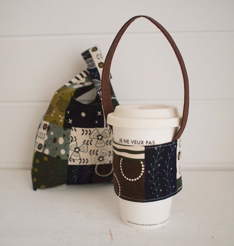 Hairmo Japanese splicing quaint green breakfast bag / shopping bag - Handbags & Totes - Cotton & Hemp Brown