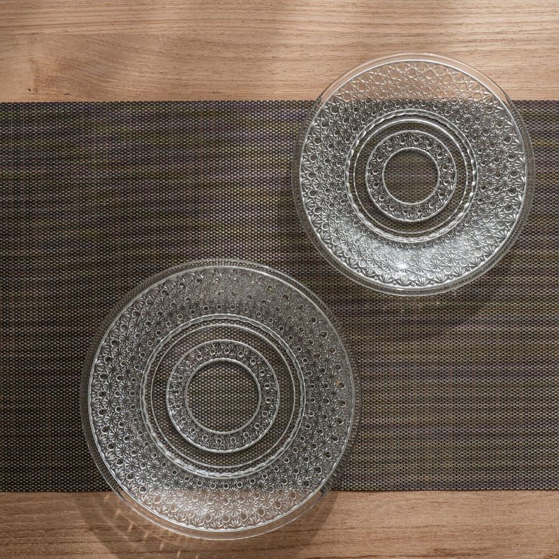 Chrysanthemum Pattern Lattice Glass Plate - จานและถาด - แก้ว สีใส