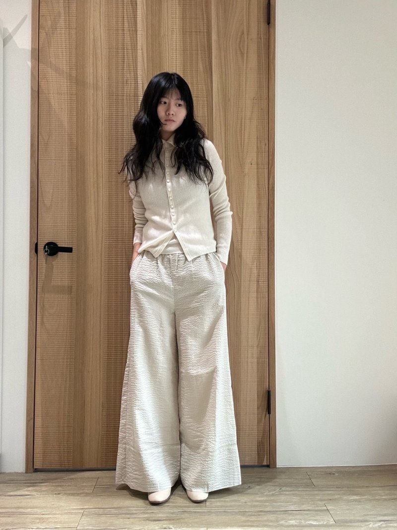 前釦翻領羅紋開衫 - 女裝毛衣/針織衫 - 羊毛 白色