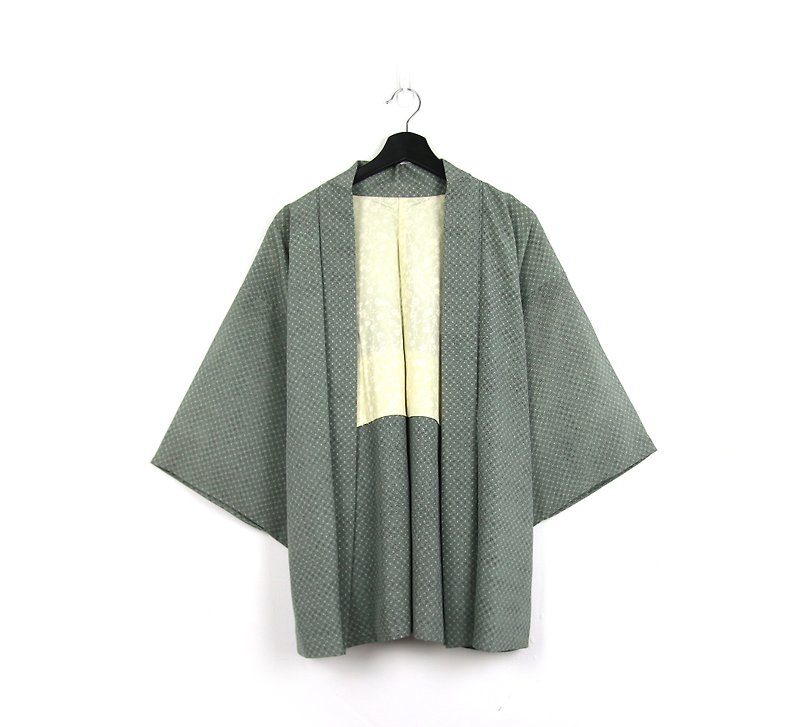 グリーンジャパンに戻って羽織り青磁グリーン/ビンテージ着物 - ジャケット - シルク・絹 