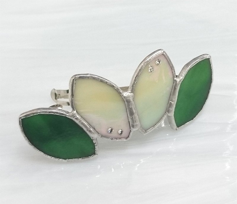 Stained glass barrette [Leaf] Yuzu leaf color green - Hair Accessories - Glass Green