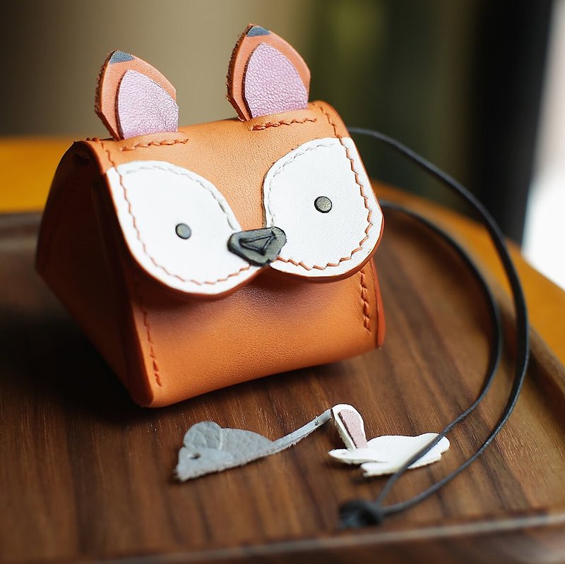 Imperial rice ball small fox animal three-dimensional purse - กระเป๋าใส่เหรียญ - หนังแท้ สีส้ม