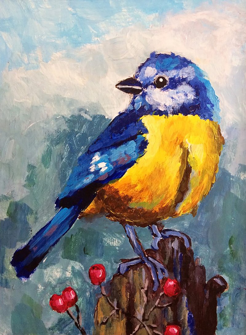 Blue bird painting, Original acrylic painting, Bluebird wall art - ตกแต่งผนัง - ผ้าฝ้าย/ผ้าลินิน สีน้ำเงิน