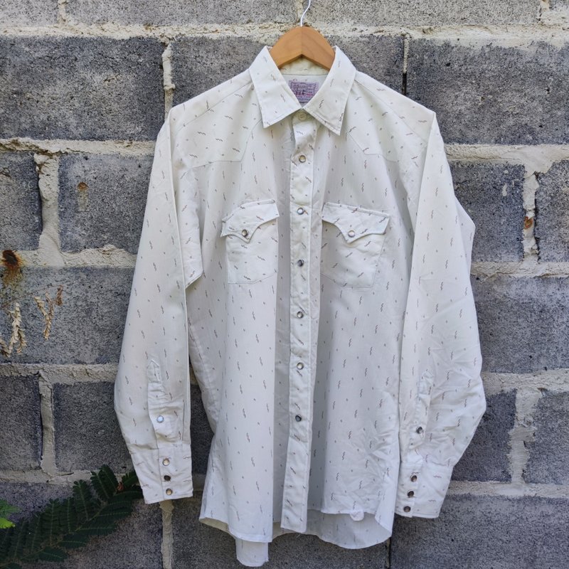 Vintage 70s H Bar C Ranchwear Pearl Snap Shirt Western Twisted Rope Print - Men's Shirts - Cotton & Hemp White