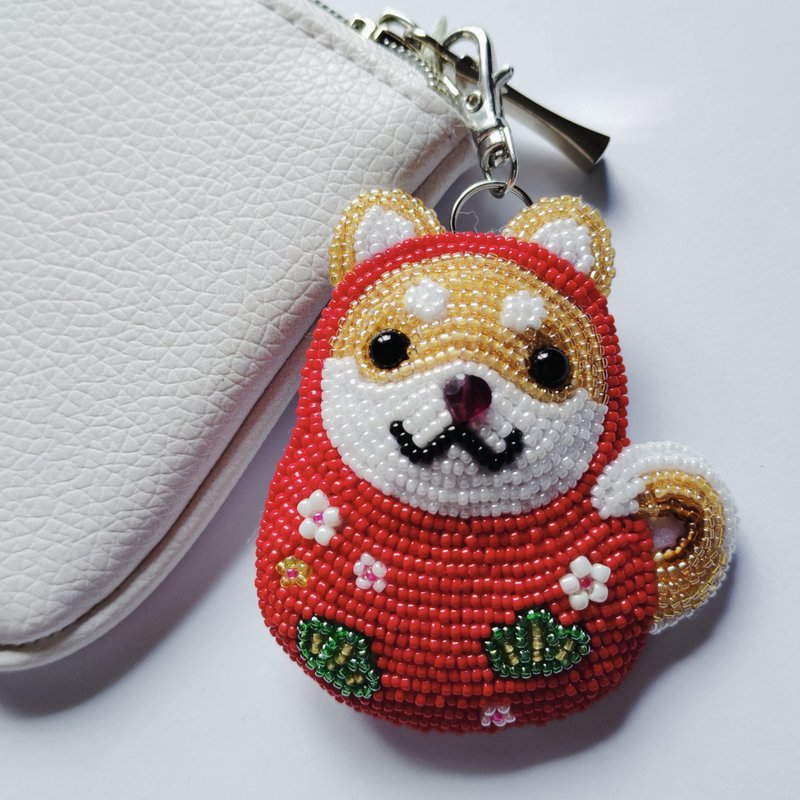 Shiba Inu with a Garnet Nose Charm, Bag Charm, Keychain, Choice of metal fittings - ที่ห้อยกุญแจ - วัสดุอื่นๆ 