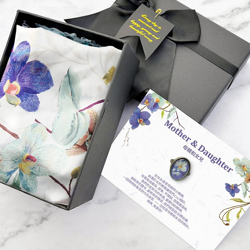 Mother & Daughter Scarf+Scarf Ring+Greeting card with gift box - Scarves - Silk 