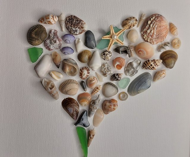 Small picture heart shell sea glass pebbles. SeaShell Art. Shell