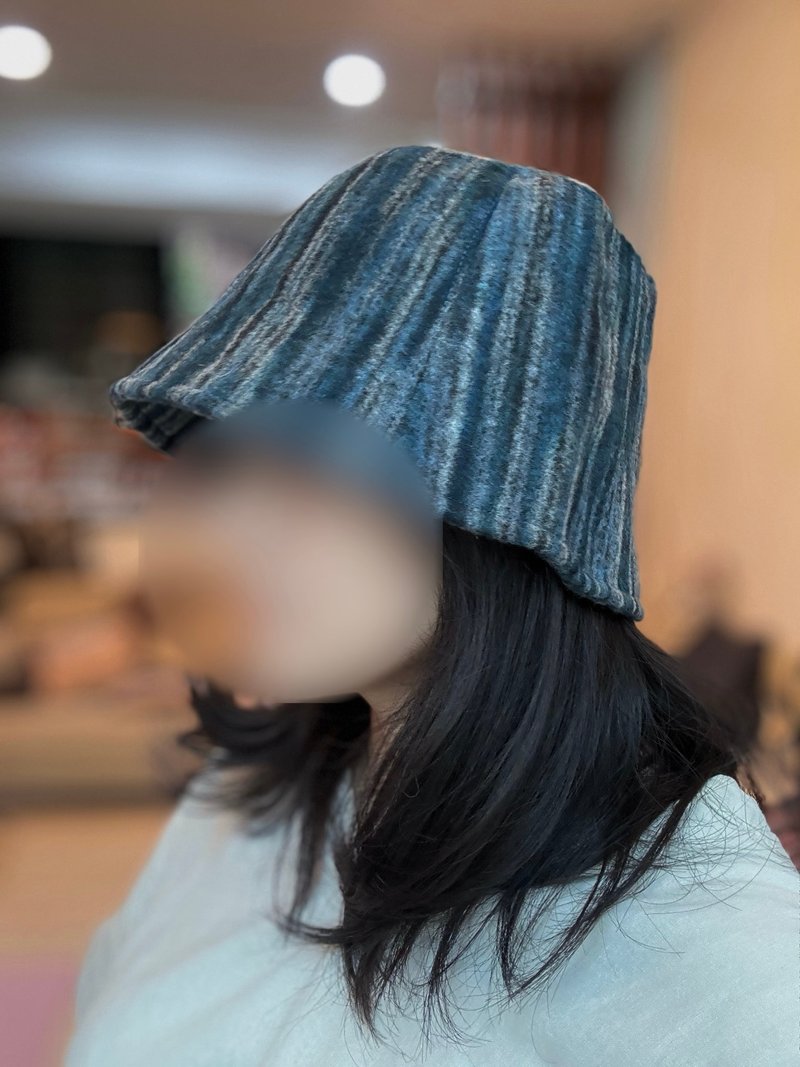 暗彩灰藍造型漁夫帽-帽子輕便特色春秋擋風遮陽低調帽沿盆帽條紋 - 帽子 - 其他人造纖維 藍色