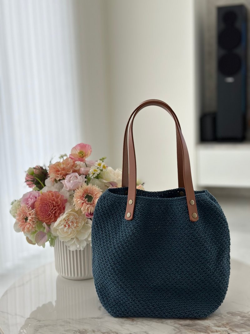 Japanese twill woven bag-Prussian blue - Handbags & Totes - Cotton & Hemp 