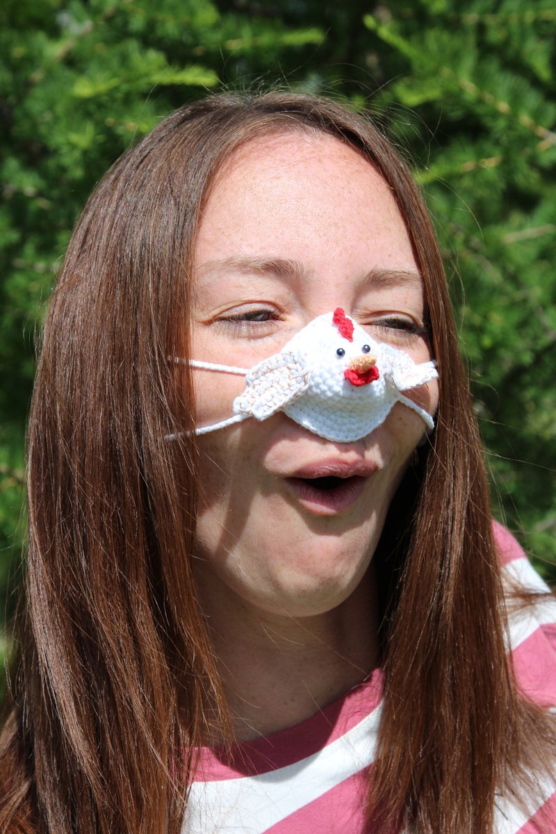 Nose warmer chicken gifts. Chicken accessories. Fun useful gift. - 手套 - 棉．麻 白色