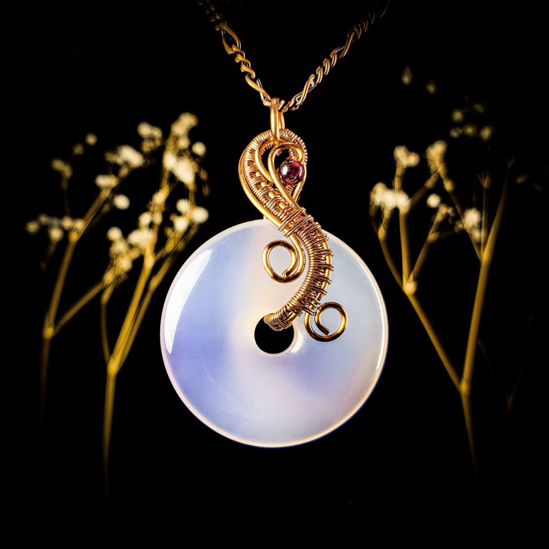 【如意】アルコールサファイア/ブルーカルセドニー ワイヤーラップクリスタルネックレス - ネックレス - 翡翠 ブルー