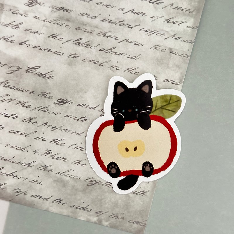 black cat and apple sticker - Stickers - Paper 