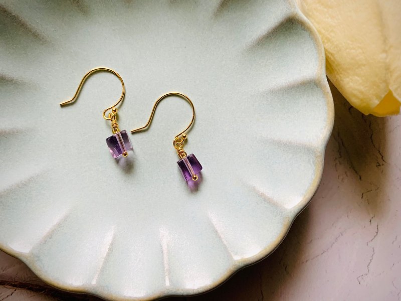 方潤晶瑩 紫水晶 黃水晶 耳勾 耳環 - 耳環/耳夾 - 水晶 紫色