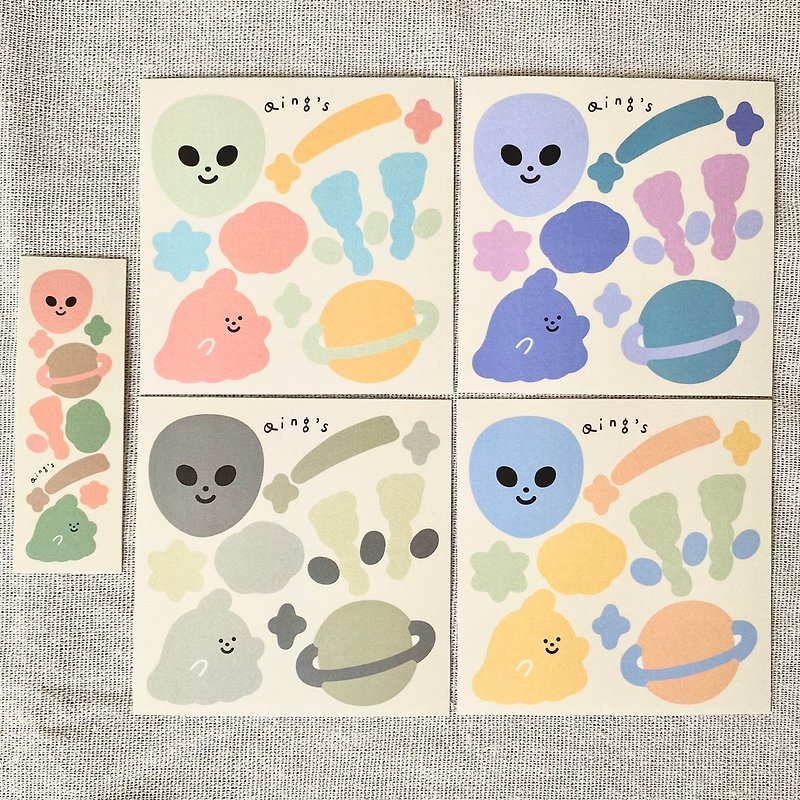 Alien creature color stamp die sticker set 4 matte waterproof stickers - สติกเกอร์ - กระดาษ หลากหลายสี