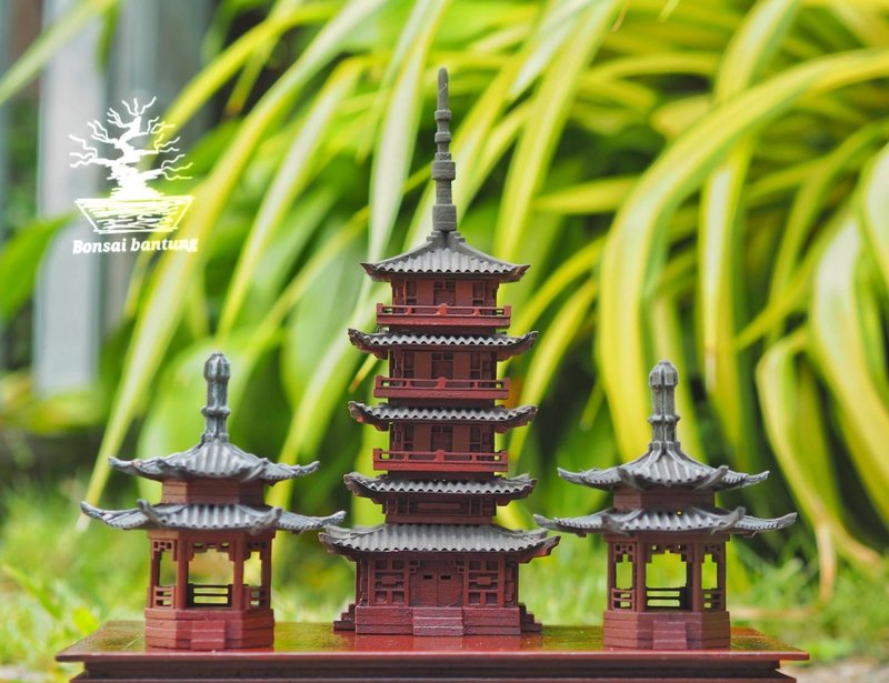 Japanese pavilion model scale model for diorama or home and garden decoration - 擺飾/家飾品 - 木頭 紅色