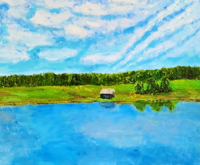 水彩画 田園風景 (春の息吹き)（春の田んぼ (物井付近） F(6