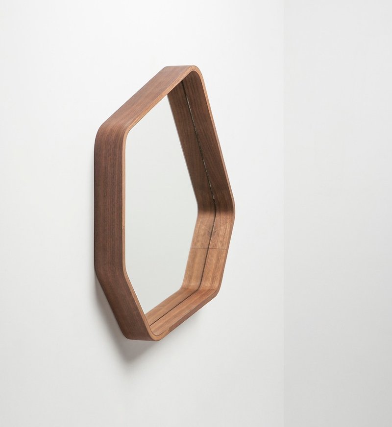 Polygon Wooden Hexagonal Mirror│Walnut - Other Furniture - Wood Brown