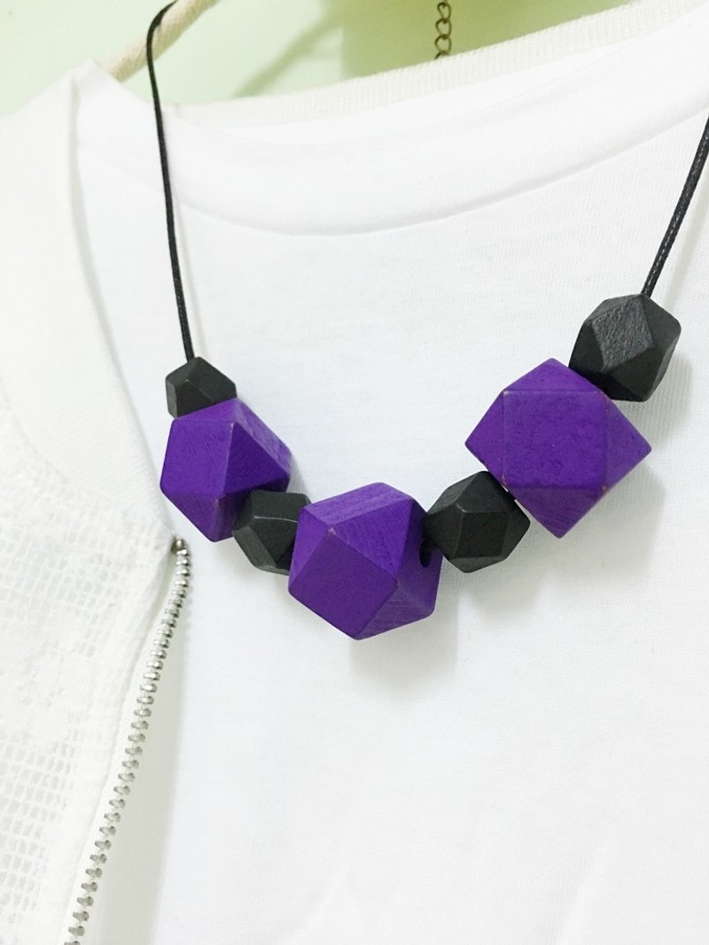 黑色 紫色 木珠 頸鏈 Black & Purple Wood Beads Necklace (N1605) - 頸鏈 - 其他材質 紫色