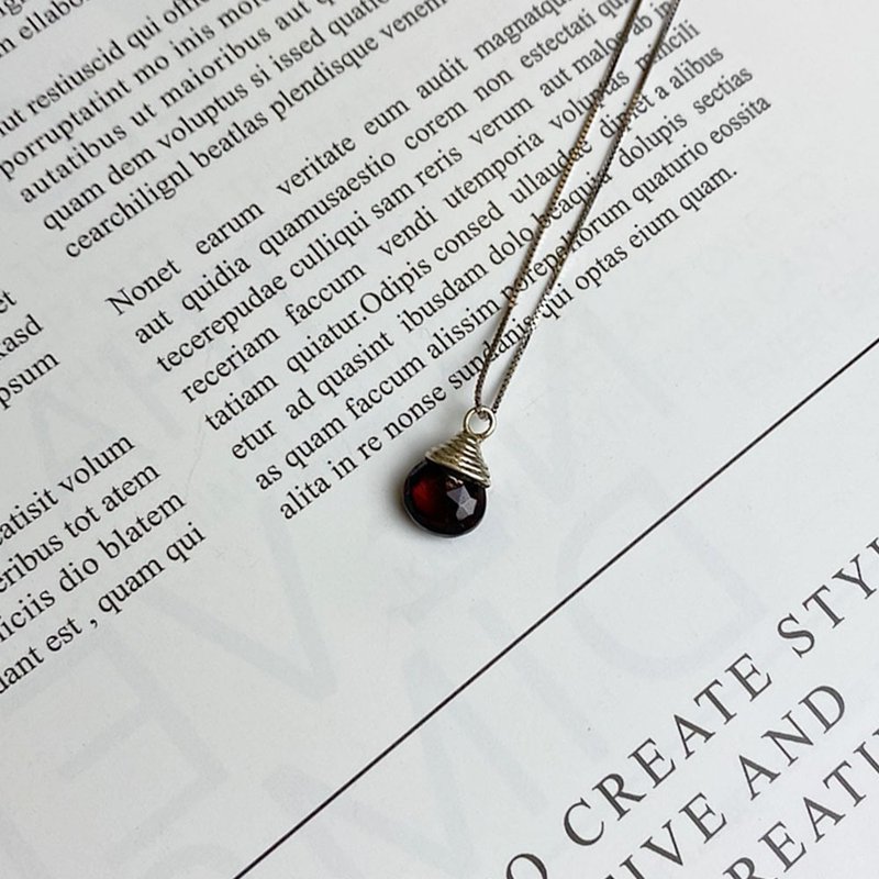 | Gemstone Necklace Series|Garnet Faceted Droplet Pendant (S925 Sterling Silver x Necklace x Clavicle Chain) - Collar Necklaces - Gemstone Red