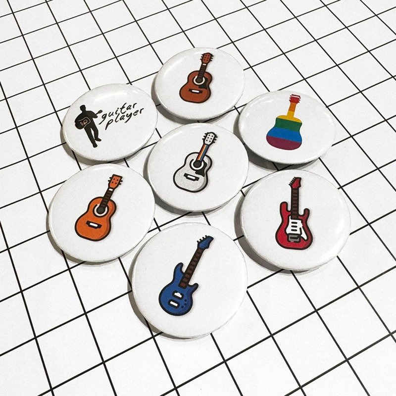 Guitar Player 我是系列徽章 樂器圖案 馬口鐵金屬圓形徽章別針 - 徽章/別針 - 其他金屬 