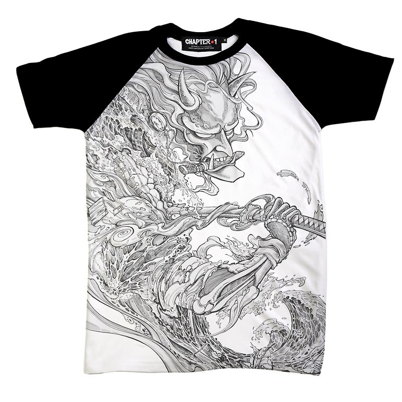 ハンニバルモンク日本のドラゴンナイフ - Tシャツ メンズ - コットン・麻 ホワイト