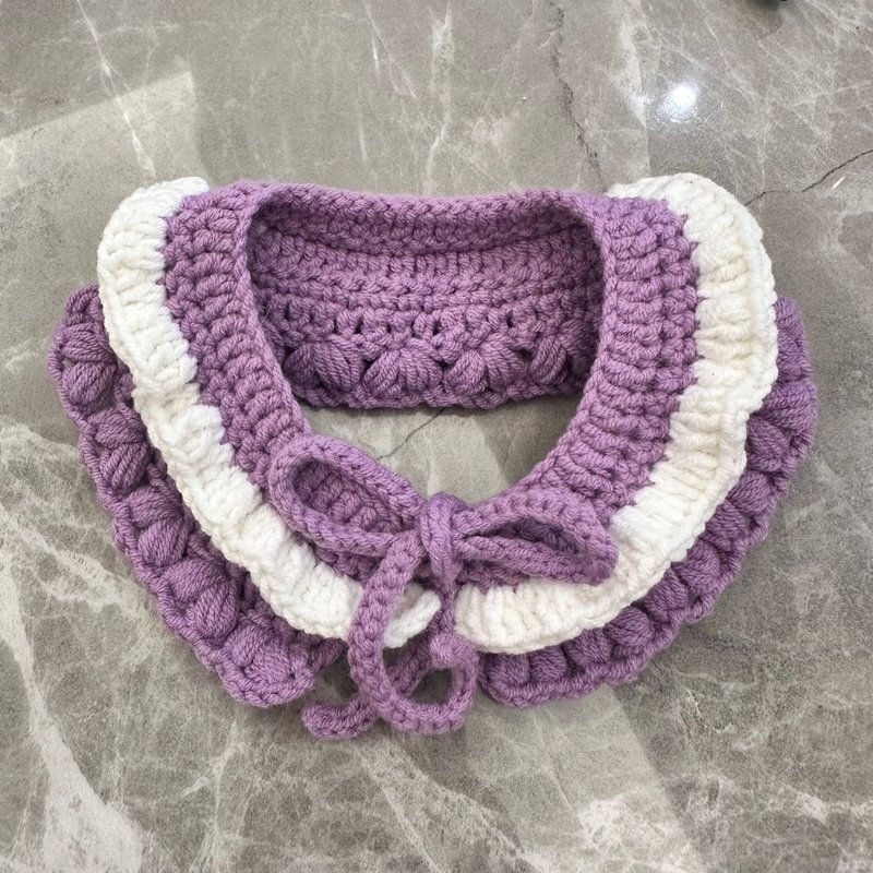 Ready stock l Handmade crocheted collar l Purple x white - Collars & Leashes - Cotton & Hemp Multicolor