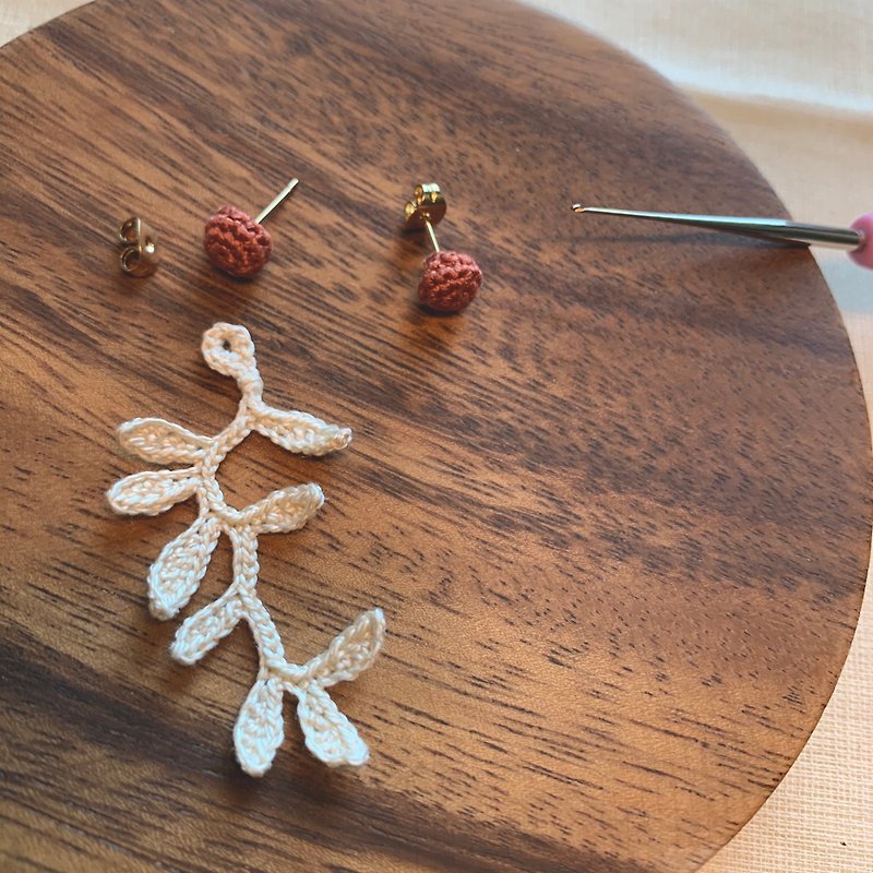 Blaze • Fire Tree Silver Flower | Earrings Earrings | Beige Single String Draped Crochet Earrings - Earrings & Clip-ons - Cotton & Hemp White