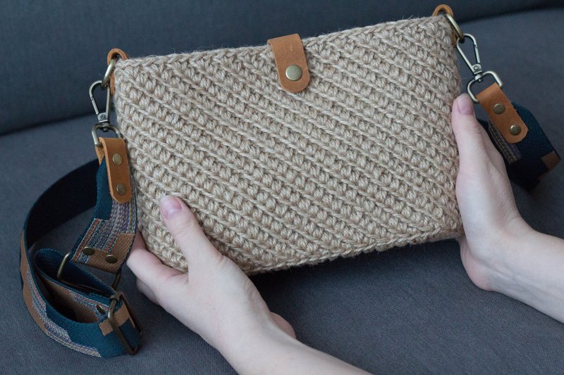 Crochet jute bag women, crossbody bag, spring bag, every day bag - Messenger Bags & Sling Bags - Other Materials Brown