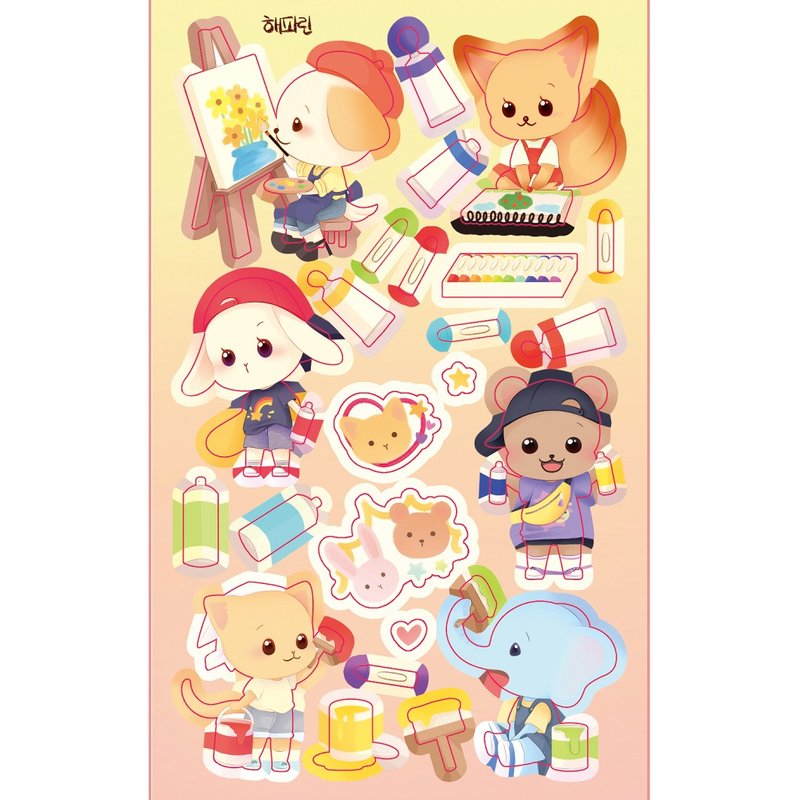 pastel animal paint play - cute seal sticker (haeparine) - Stickers - Paper Multicolor