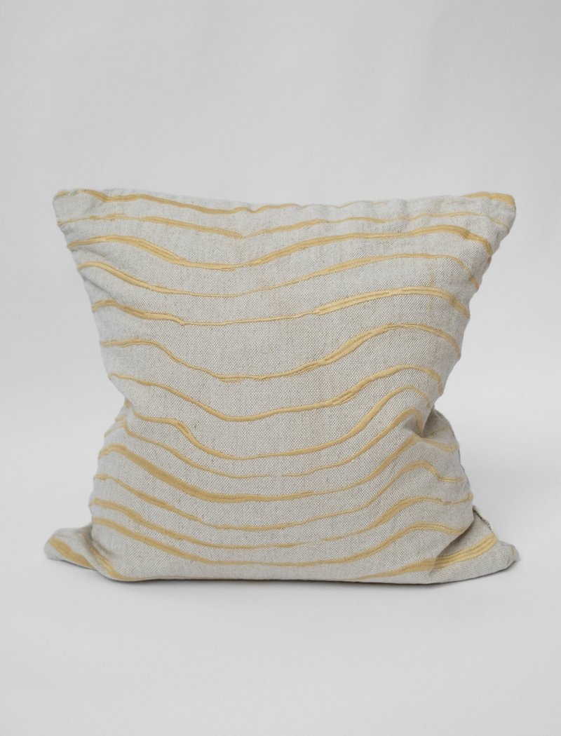 Nordic designer model - embroidered pillowcase VÅG (WAVE), YELLOW sea - หมอน - ผ้าฝ้าย/ผ้าลินิน สีเหลือง